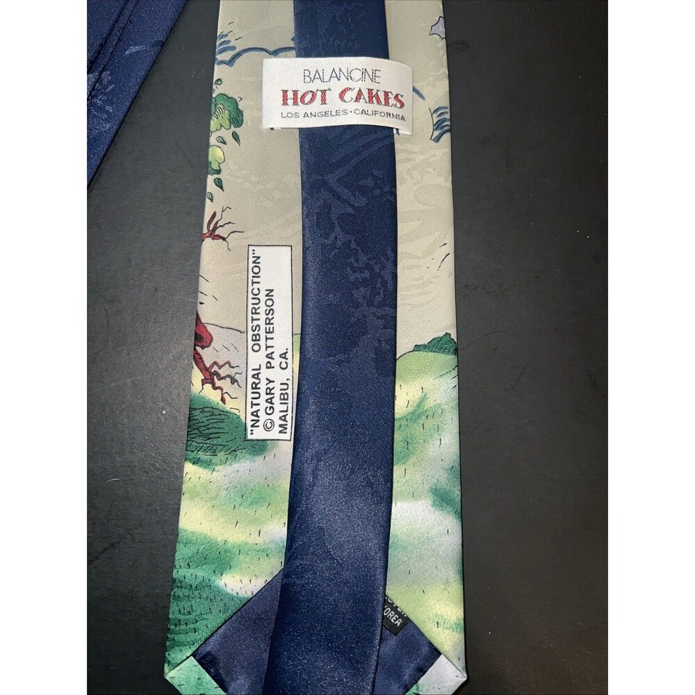 Vintage Balancine Hot Cakes Men’s Golf Tie, Navy Blue, Size 57” x 3 1/2” - Picture 3 of 4